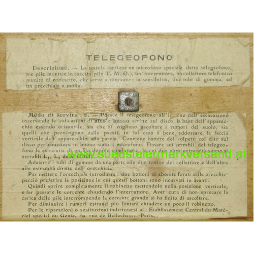 1. Weltkrieg Italien, Holzkästchen zum Telegeophone S.P.G./Telegeofono