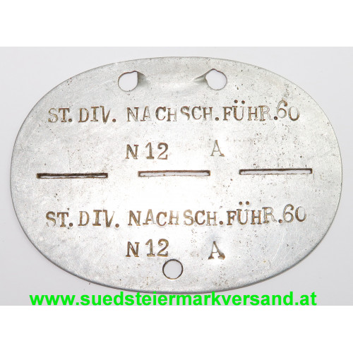 Wehrmacht Erkennungsmarke ST. DIV. NACHSCH. FÜHR. 60