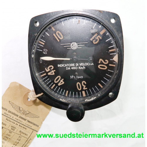 WW2 Italienische Luftwaffe - Fahrtmesser 460 km/h Regia Aeronautica Italiana INDICATORE DI VELOCITA