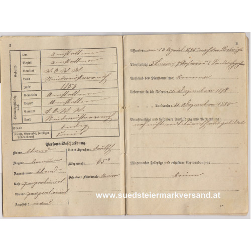 k. u. k. Militär - Pass k. k. Inf. Regmt. Freiherr von Hess Nr. 49