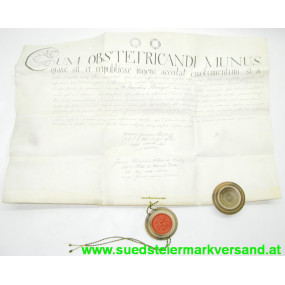 Pergament Urkunde mit Wachssiegel UM OBSTETRICANDI MUNUS 1826