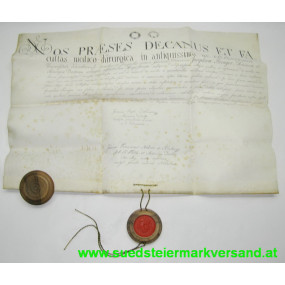 Pergament Urkunde mit Wachssiegel NOS PRAESES DECANUS ET FA 1828