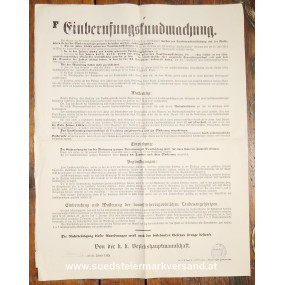 1. Weltkrieg Einberufungskundmachung - k.k. Bezirkshauptmannschaft - Korneuburg am 26. Jänner 1915