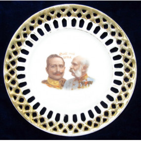 Patriotischer Durchbruchteller, Kaiser Franz Josef I. und Kaiser Wilhelm II. Gott mit uns