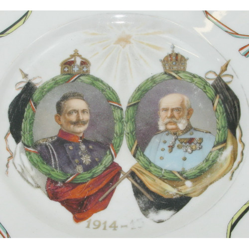 Patriotisches Teller Kaiser Franz Josef I. und Kaiser Wilhelm II. 1914/15