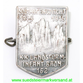 Kappenabzeichen, DOLOMITENWACHT 1915-1916 K.K. LANDSTURM-INFANT. BAON. 162.