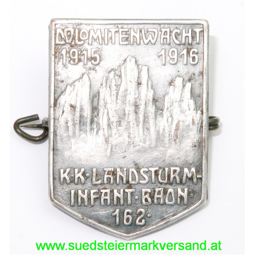 Kappenabzeichen, DOLOMITENWACHT 1915-1916 K.K. LANDSTURM-INFANT. BAON. 162.
