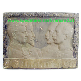 Patriotisches Bild mit den Abbildungen der vier Verbündeten, Kaiser Franz Josef I., Kaiser Wilhelm II, Sultan Mehmed V. und Zar  Ferdinand I.