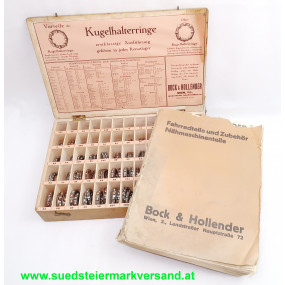 Bock & Hollender, Katalog und Kiste mit Kugelhalteringe