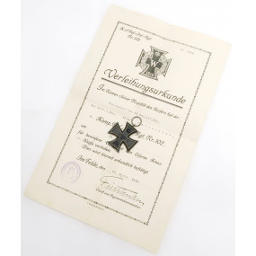 Eisernen Kreuz 2. Klasse 1914  mit Verleihungsurkunde